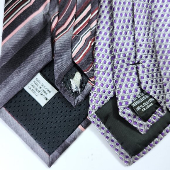 Lot of Seven Neckties Mens Greys Blacks Purples Pinks Various Designs and Makers - Picture 10 of 13